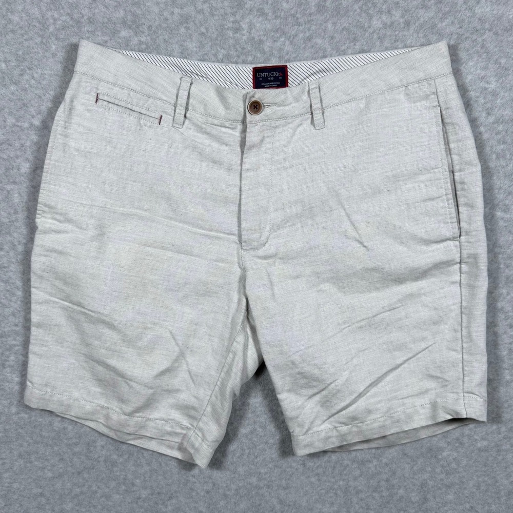 UNTUCKit Paumanok Grey Linen Cotton Blend Flat Front Shorts Mens 36 (Fits 35)